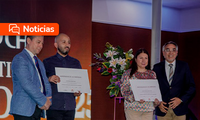 Mauro Lombardi, Decano de la Facultad de Comunicaciones y Artes, junto a Ignacio Pérez Tuesta, Director de Escuela de Periodismo y Comunicaciones de UDLA